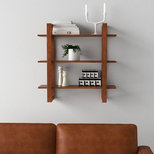 Space Galaxy Furniture Solid Sheesham  Wall Shelf 2 Open Shelf Natural Finish
