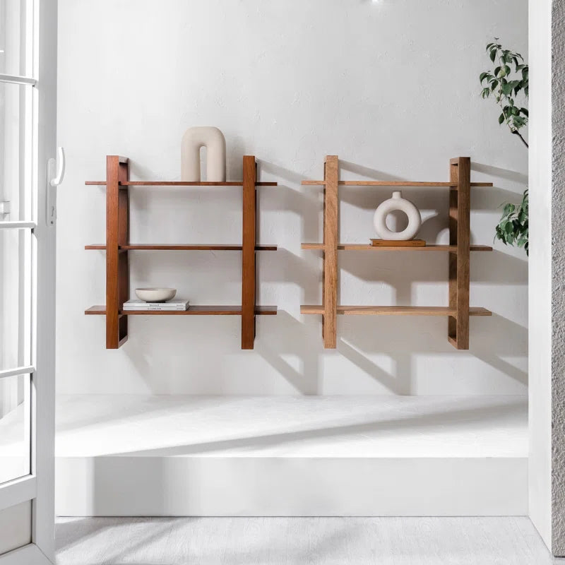 Space Galaxy Furniture Solid Sheesham  Wall Shelf 2 Open Shelf Natural Finish