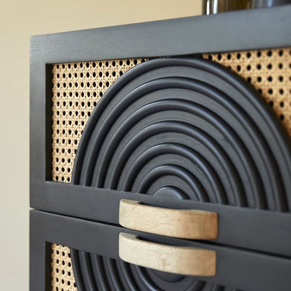 Space Galaxy Furniture Solid Sheesham Chest Of Drawers Rattan Cane | Storage Type: 4 Drawers | Finish:-Z-black
