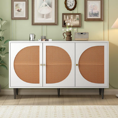 Space Galaxy Furniture Engineered Wood 3 Door Rattan Cane Sideboard & Cabinet With Storage White Finish