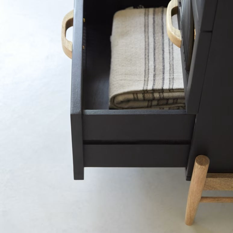 Space Galaxy Furniture Solid Sheesham Chest Of Drawers Rattan Cane | Storage Type: 4 Drawers | Finish:-Z-black